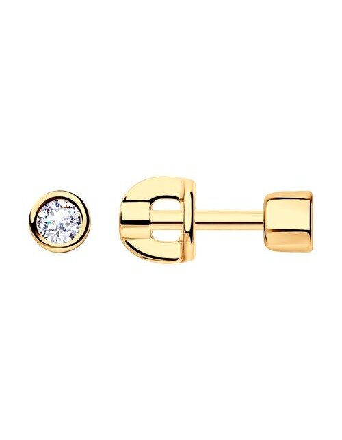 Серьги пусеты серебро, 925 проба, золочение, фианит