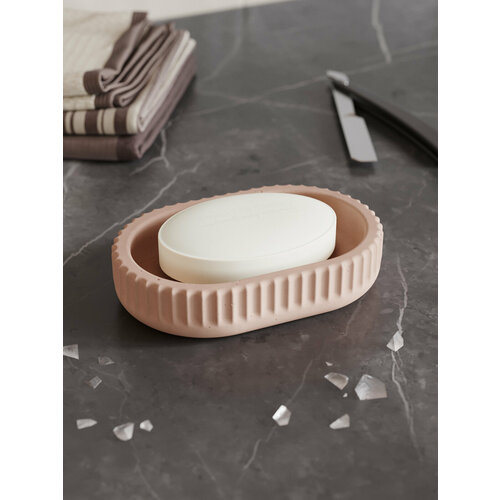 фото Мыльница для ванной и кухни chloe из бетона, овальная, розовая матовая musko