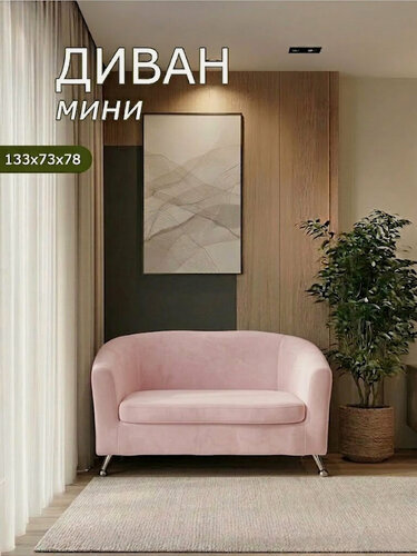 Изображение товара Диван прямой двухместный Брендосс 601 кушетка для отдыха, офиса и салона, материал износостойкий велюр, розовый