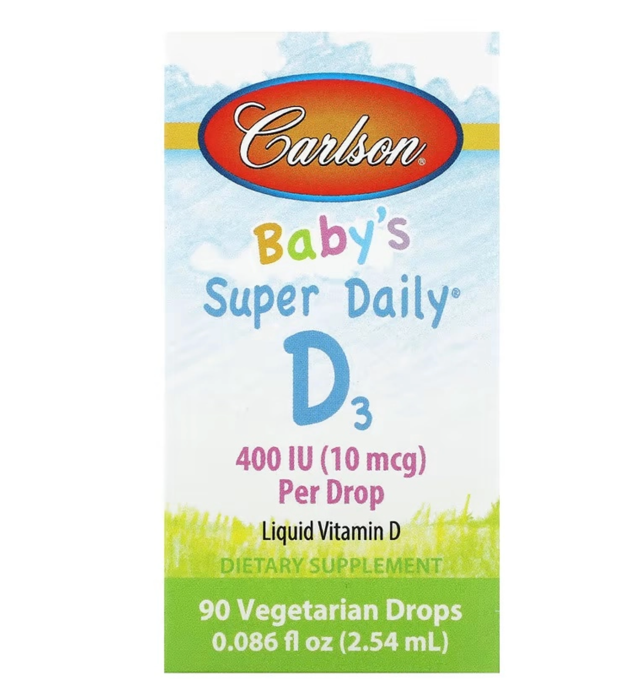 Carlson, Super Daily, витамин D3 для детей, 10 мкг (400 МЕ), 2,54 мл (0,086 жидк. унции)