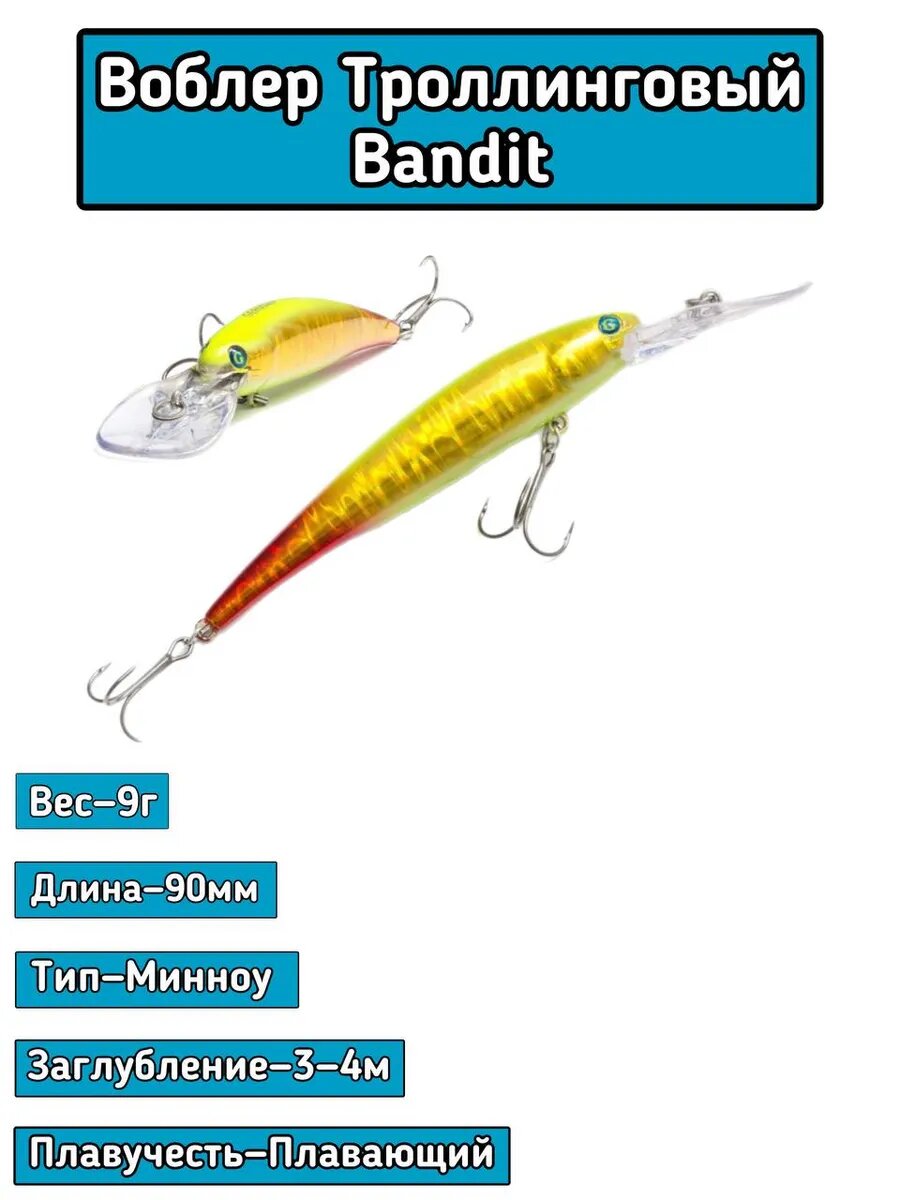 Воблер GG Bandit 9 см, 9 гр, C275, для троллинга, твичинга