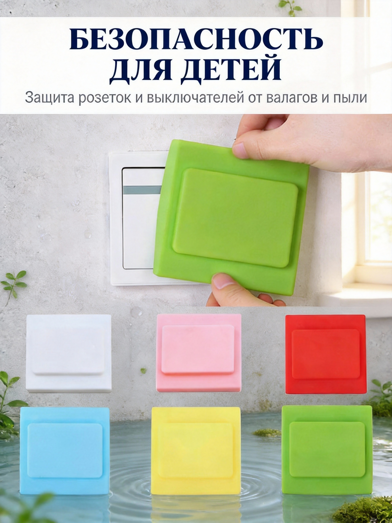 Силиконовый защитный колпачок для розеток и выключателей, защита от детей, влаги и пыли для ванной и безопасности дома 8.5x8.5 см