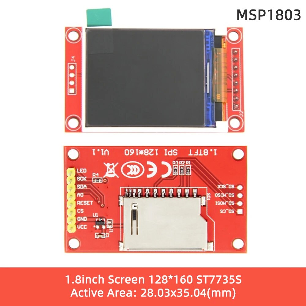1.8" LCD экран ST7735S красный, без тачскрина