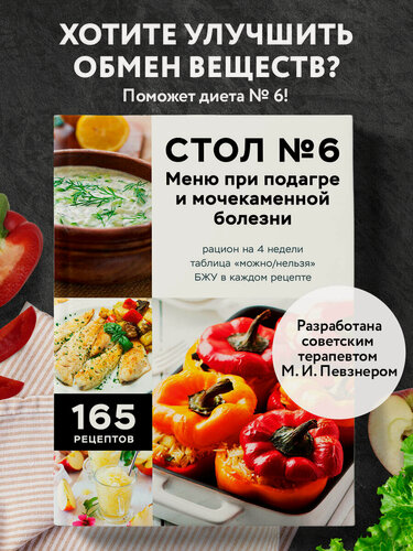 Изображение товара Стол №6. Меню при подагре и мочекаменной болезни. С рекомендациями специалиста