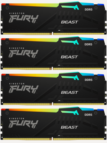 Изображение товара Память DDR5 4x16GB 5200MHz Kingston KF552C40BBAK4-64 Fury Beast RGB RTL Gaming PC5-41600 CL40 DIMM 288-pin 1.25В kit single rank с радиатором RTL