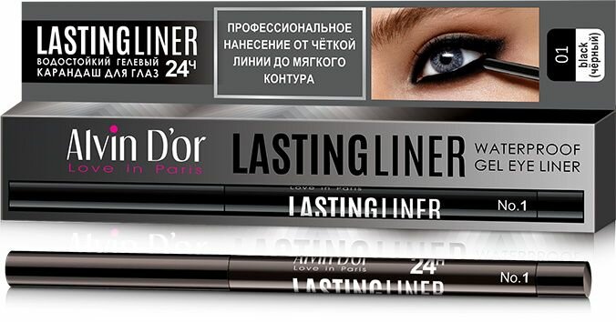 Alvin D'or Карандаш для глаз гелевый водостойкий Lastingliner, Тон 01 черный