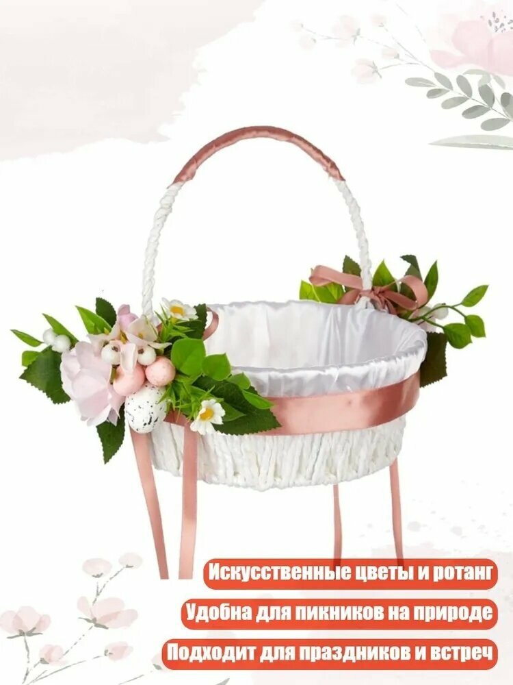 Пасхальная корзина для пикника с яичными и цветочными узорами для семейных встреч и весенних праздников на природе, защита