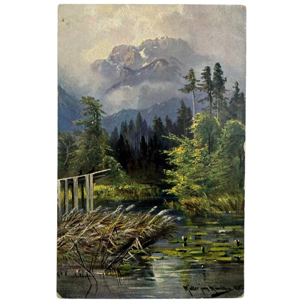 Почтовая открытка "Мюллер-Мюнхен - Горное озеро в сумерках" 1905 г. Германская Империя