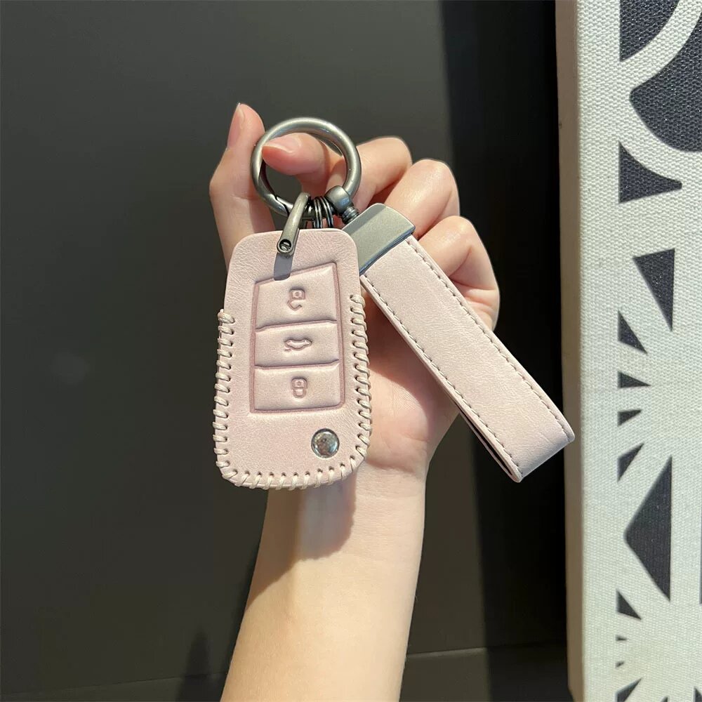 Чехол для ключа B Smart Start с розовой личи текстурой и простым шнуром для автомобилей Volkswagen универсальный размер