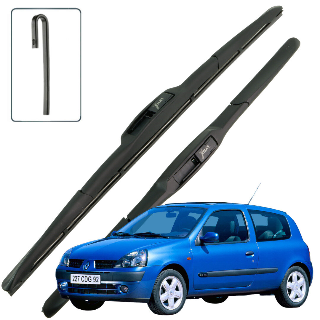 Дворники Renault Clio (2) / Рено Клио хэтчбек 3 дв. рест. 2001 / 2002 / 2003 / 2004 / 2005 Щетки стеклоочистителя гибридные ОЕМ для автомобиля LYNXauto 530мм-450мм к-т 2 шт.