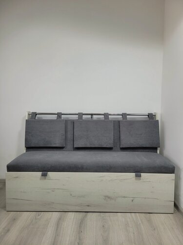 Изображение товара Скамья прямая Роденго, BUDUNOV GROUP, Крафт белый/ТК Ловерс серый, скамья с ящиком для хранения, 150х59х88 см