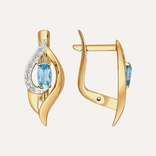 Изображение товара Серьги, красное золото, 585 проба, топаз, фианит