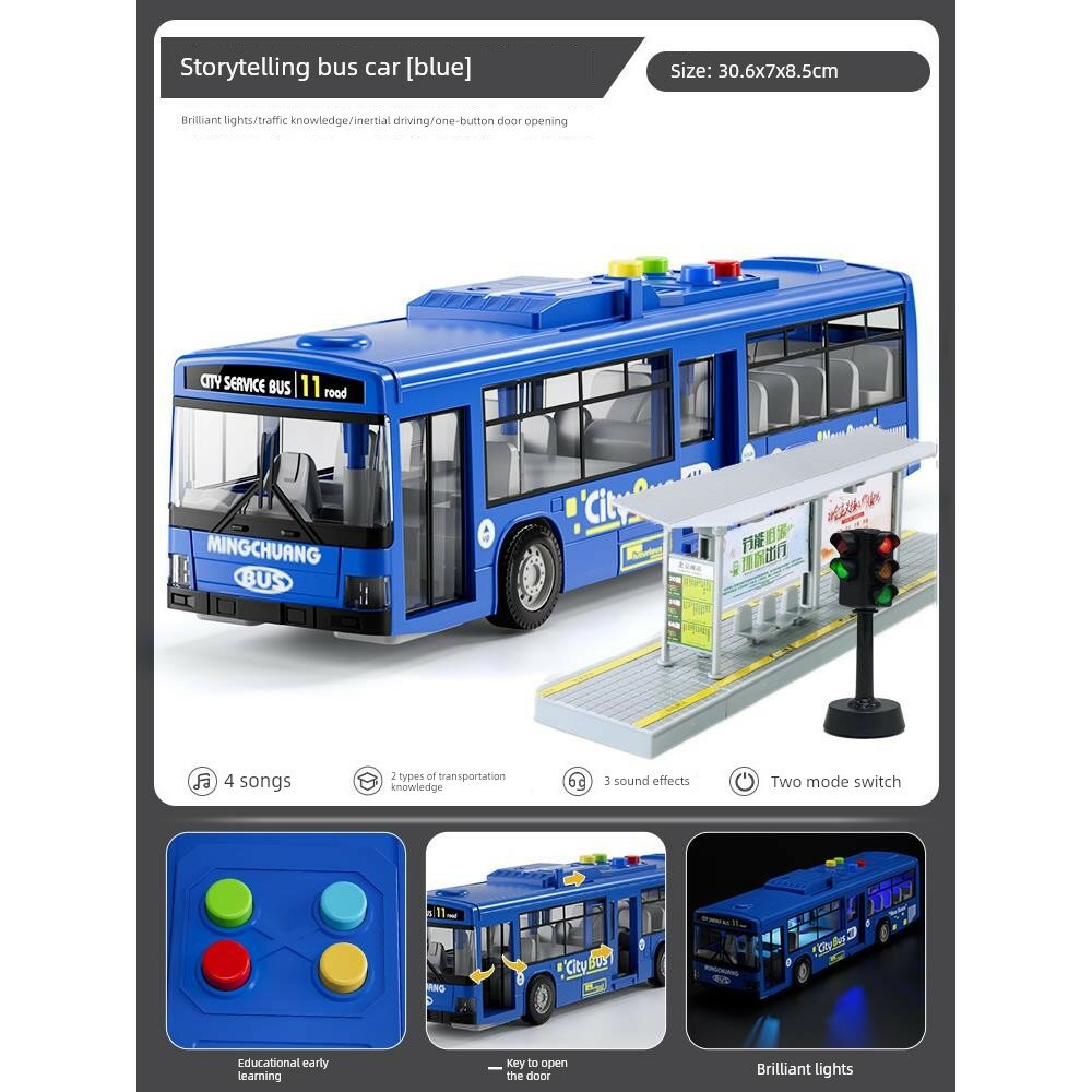 Детский набор Baby Bus Синий автобус с 3 фигурками, светофором и автобусной остановкой