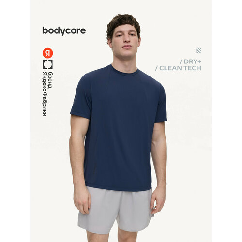 фото Футболка спортивная bodycore из быстросохнущей ткани с антибактериальной пропиткой, размер l, темно-синий