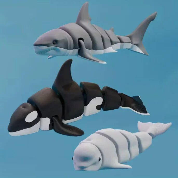 Набор 3D-печатных детских игрушек: модели акулы, косатки и кита для детей обучающий подарок