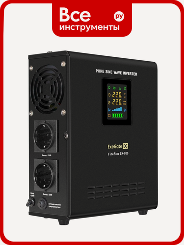 Изображение товара ИБП ExeGate инвертор синус для котла настенный FineSine SX-800 LCD AVR 2SH 800VA/500Wчистая синусоида цветной