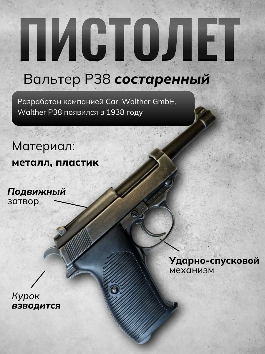 DENIX Автоматический пистолет Walther P38, состаренный, Германия 1938 г