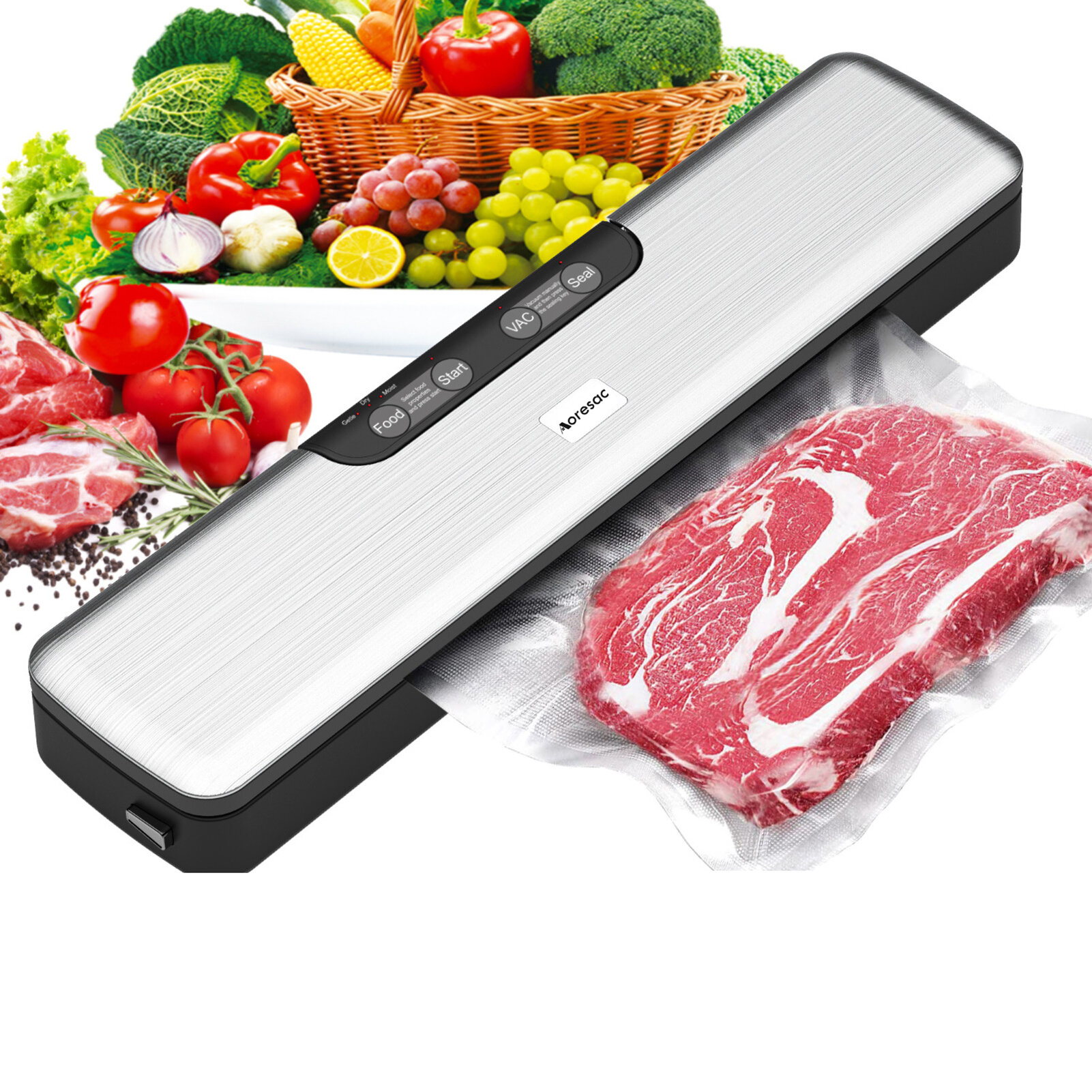 Компактный вакуумный упаковщик для хранения продуктов питания, автоматическая система вакуумной упаковки, 5 режимов работы, 10 пакетов для запайки.