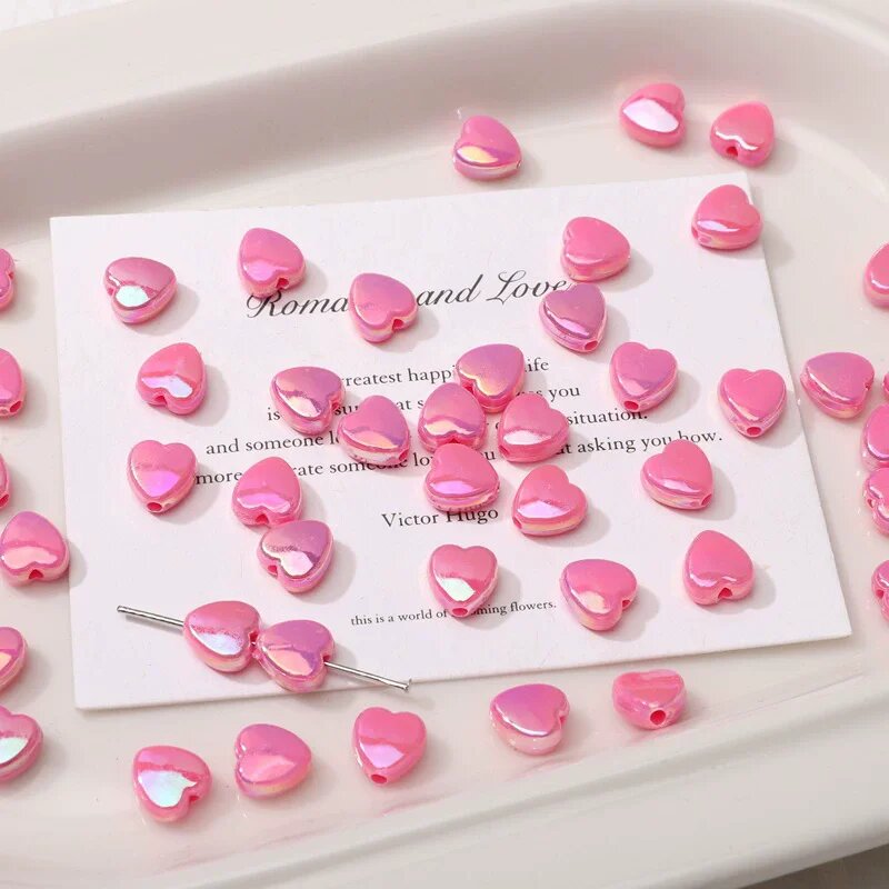 JXLOVEWJ акриловые переливающиеся бусины-сердечки Розовый, 4 hot pink