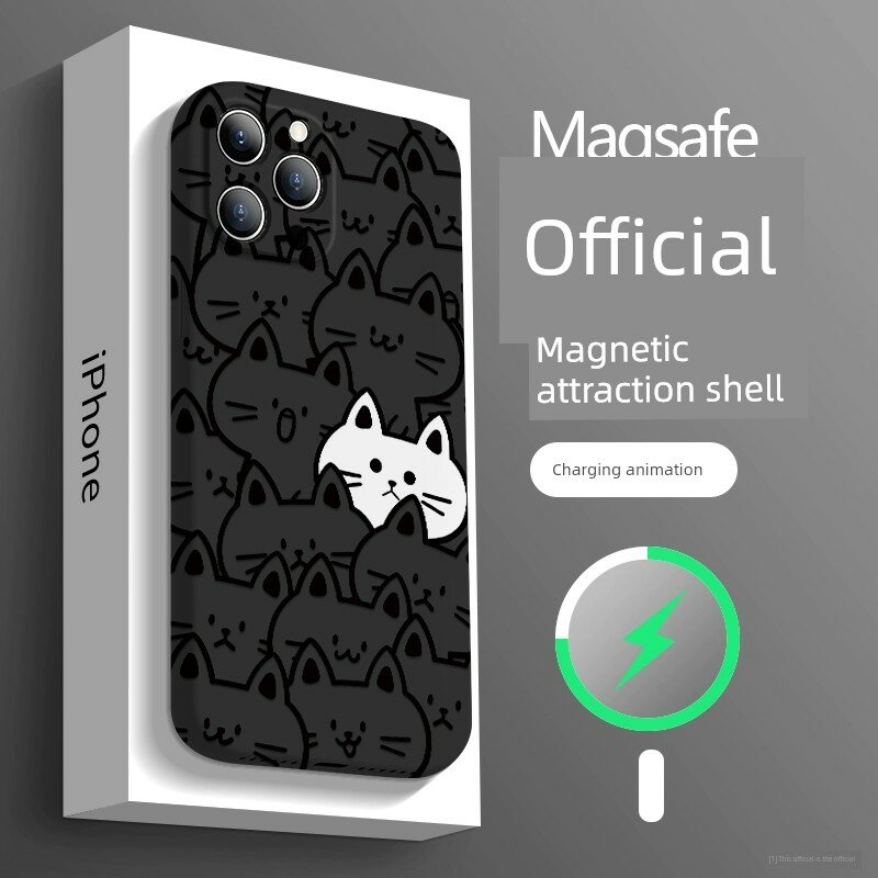Магнитный чехол для iPhone 17 в черном цвете с дизайном CX Cat Plus