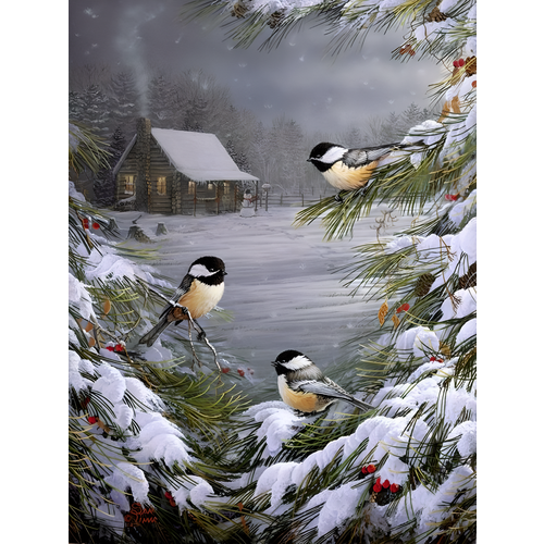фото Алмазная мозаика на подрамнике 40x50 см. boomboomshop. "синички." boomboom shop