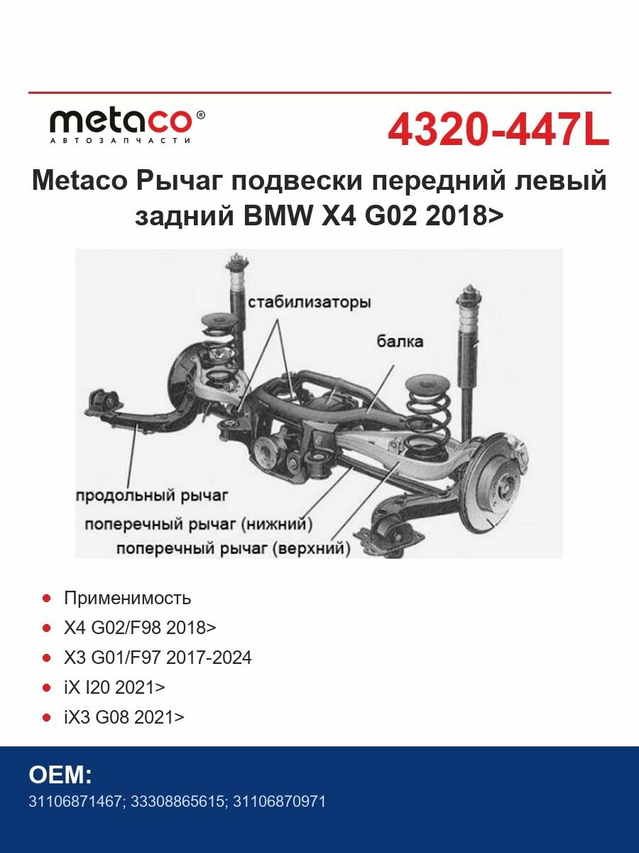 Metaco Рычаг подвески передний левый задний BMW X4 G02 2018>