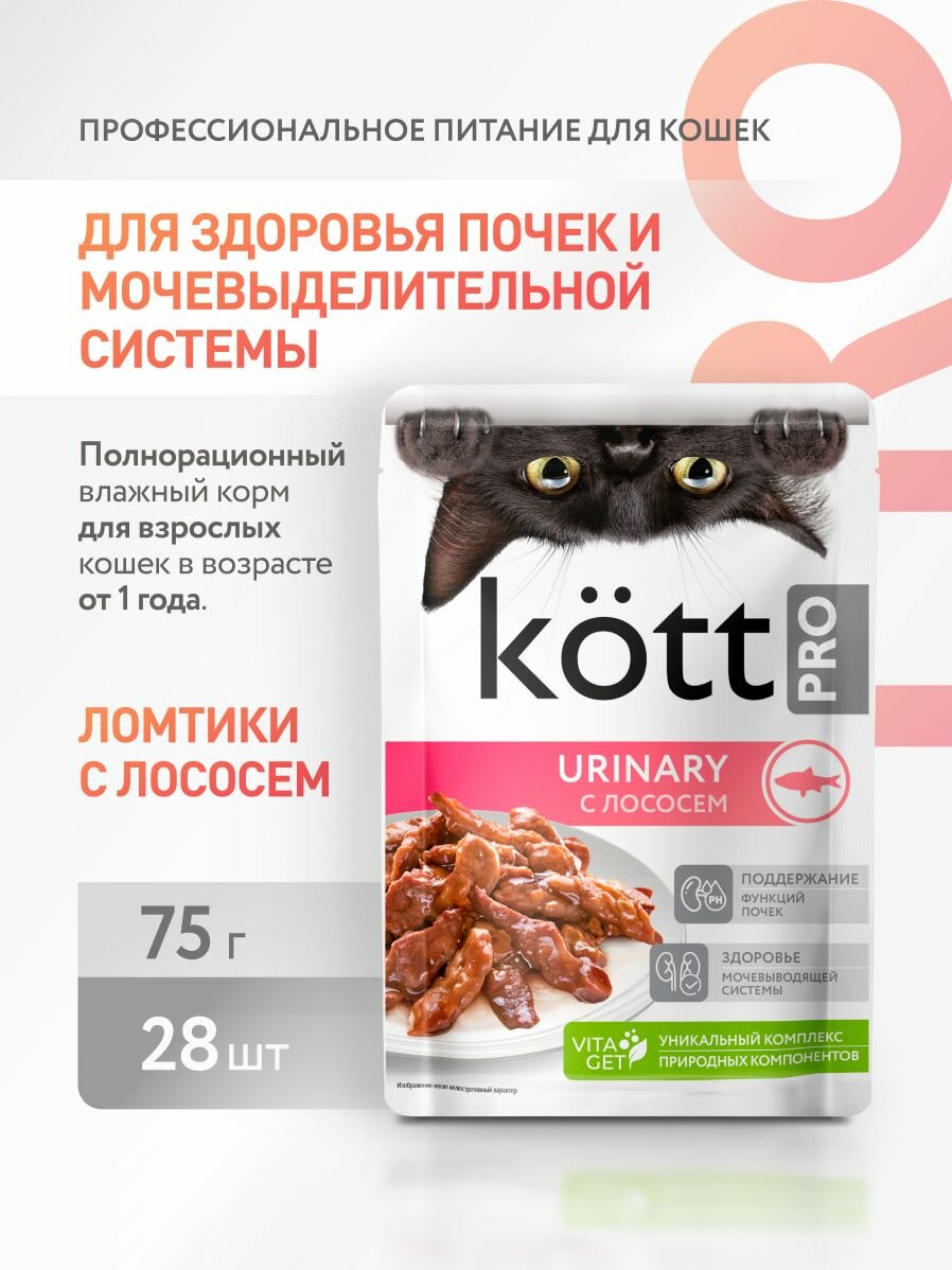 Влажный корм Kott PRO для здоровья почек кошек с Лососем 28шт*75г