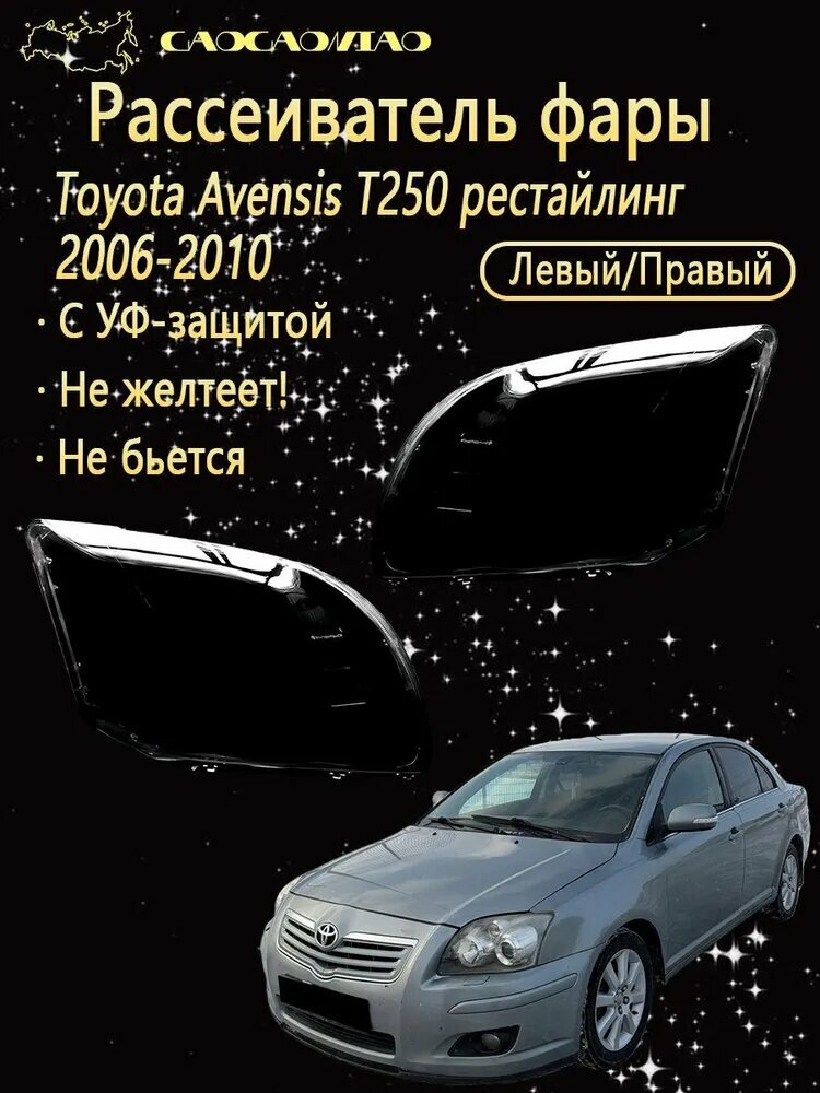 Ремкомплект фары, 2 шт, арт. Рассеиватель фары на Toyota Avensis T250 рестайлинг 2006-2010 выбор левый правый комплект поликарбонат с УФ-защитой не желтеет