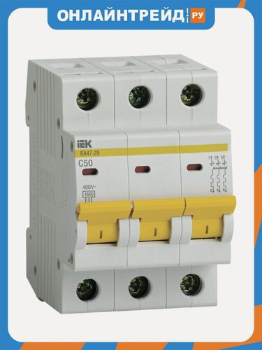 Изображение товара Автоматический выключатель Iek ВА47-29 3Р 50А 4,5кА х-ка С, MVA20-3-050-C