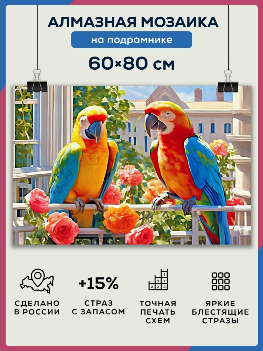 Алмазная мозаика 60x80 Парочка попугаев на подрамнике