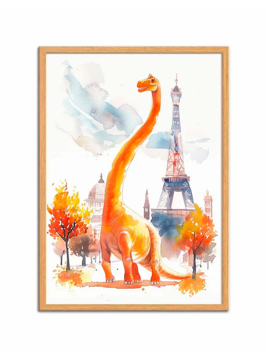 Животное Брахиозавр пьет виски 3, Плакат 30x42см