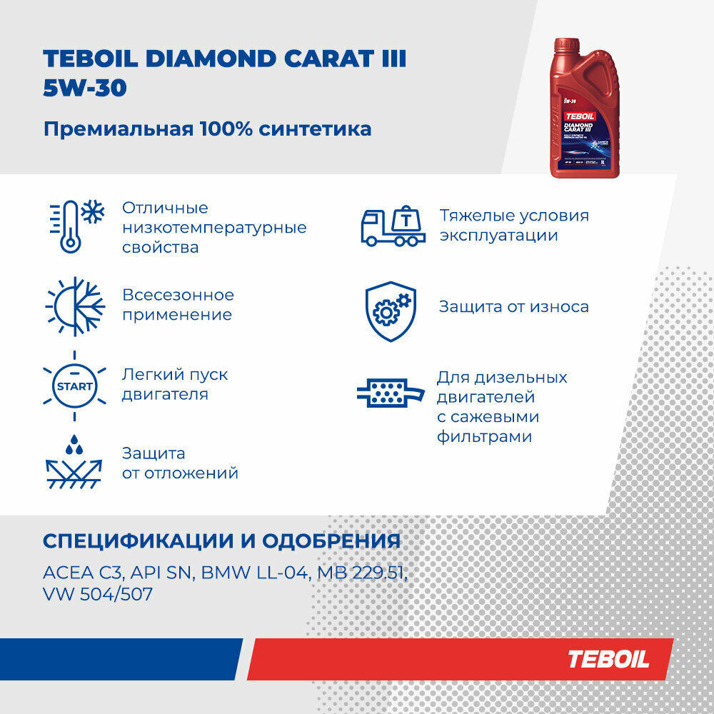 Моторное масло TEBOIL Diamond Carat III 5W-30 Синтетическое 1 л — фото 1
