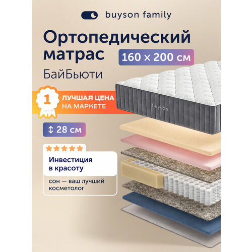 фото Ортопедический матрас buyson байбьюти, 160х200 см, независимые пружины и латекс
