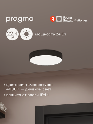 Изображение товара Pragma Tinsu Светильник потолочный светодиодный, 24 Вт, круглый, 224 мм, IP44, чёрный, нейтральный свет, 4000K