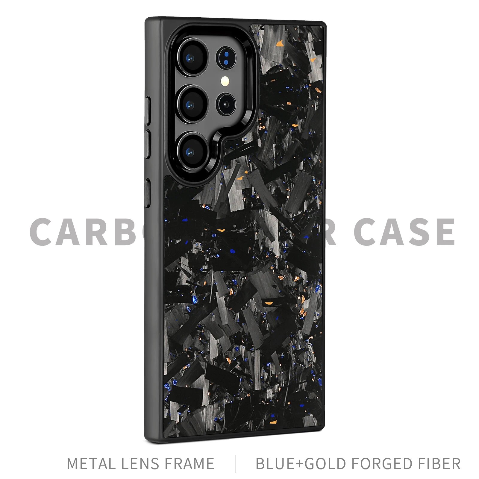 Новейший магнитный чехол из настоящего кованого карбона для Для Samsung Galaxy S23 Ультра, Gold Blue