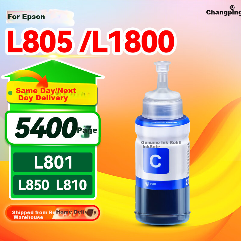 Zhangping Совместимый с принтерами Epson L805 L1800 L801 L850 L810 цветная чернильная подзарядка 674 мл Цвет：Голубая