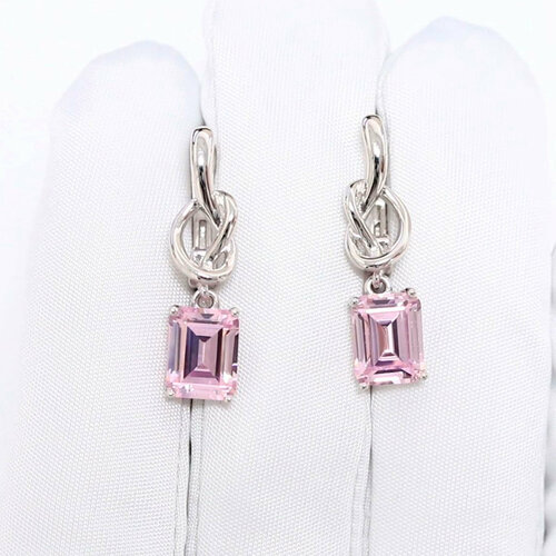фото Серьги diamant online, серебро, 925 проба, родирование, кварц, длина 2.7 см, , розовый