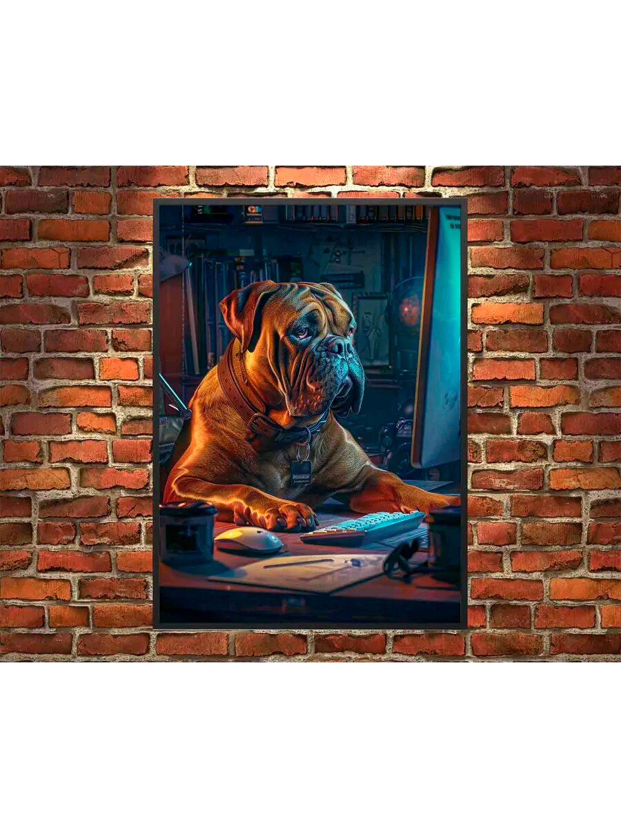 Бульмастиф-собака-программист 4, Плакат 30x42см