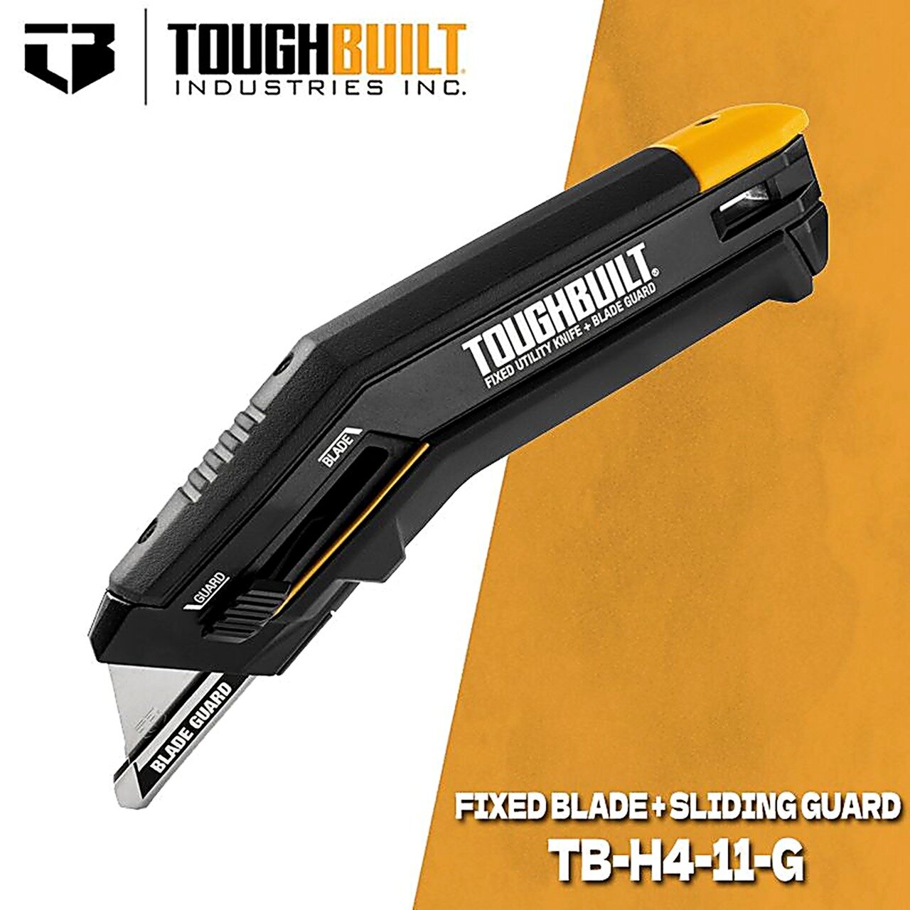 Нож строительный TB-H4-11-G, фиксированное лезвие, скользящий защитный кожух, хранение 5 лезвий