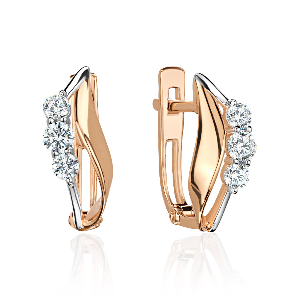 Серьги Эстет, красное золото, 585 проба, фианит