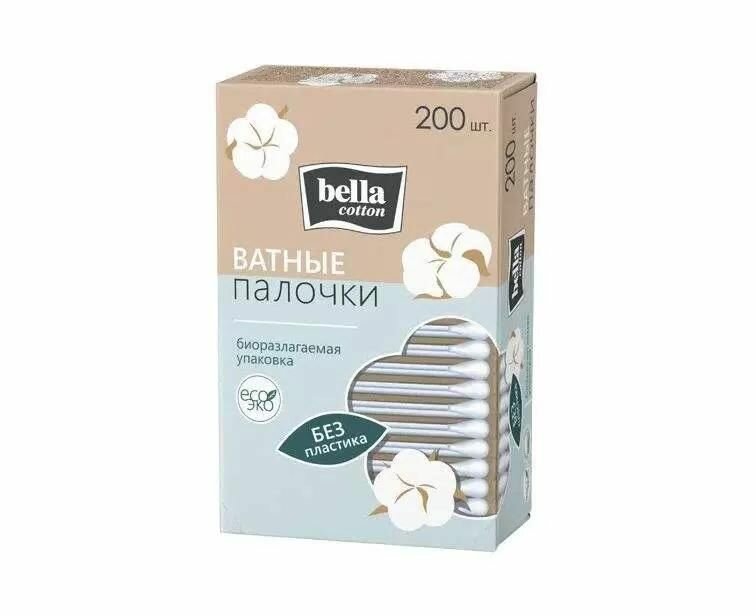 Ватные палочки BELLA С бумажными стиками, 200 шт, из натурального хлопка