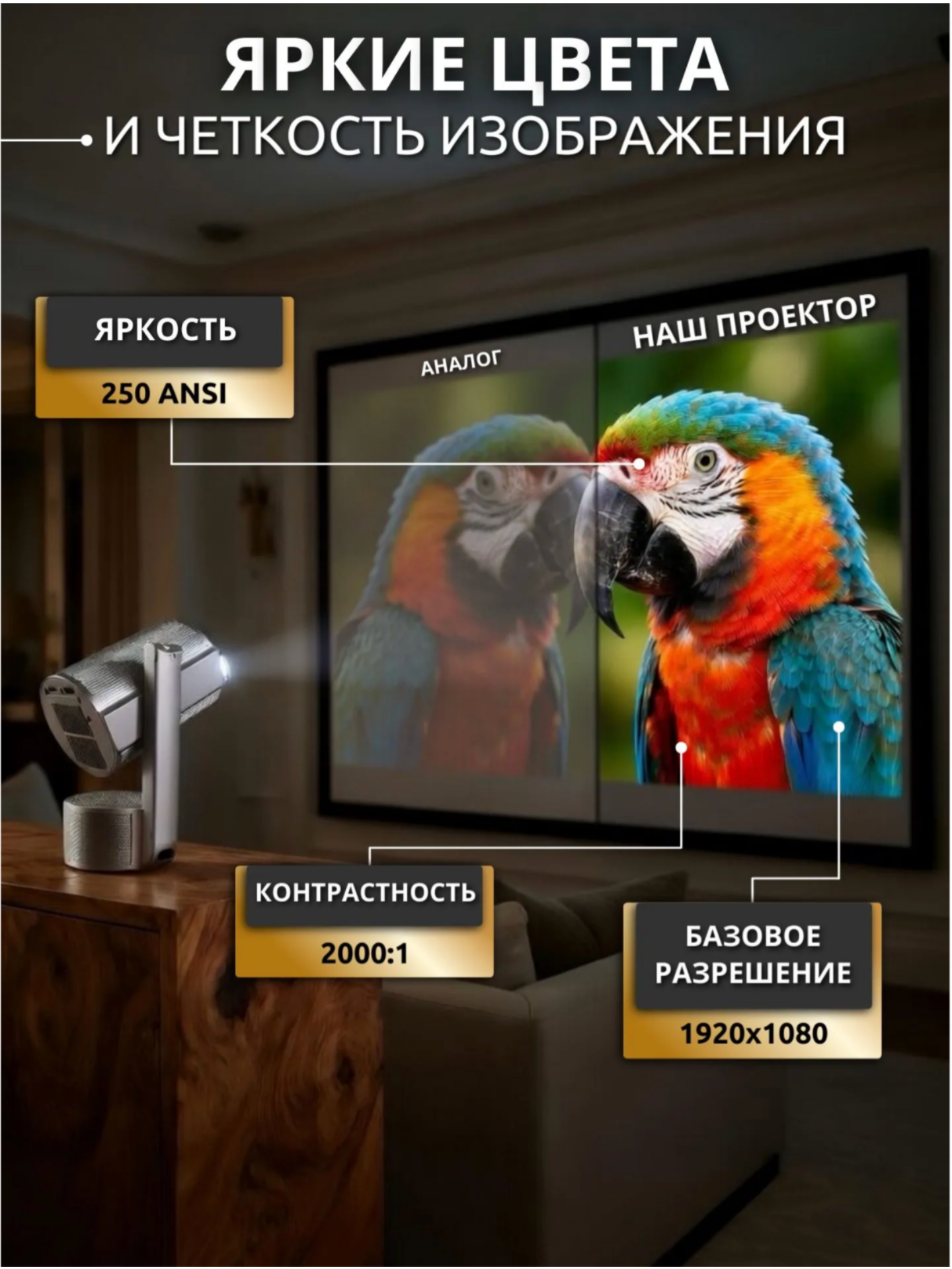 Портативный проектор для фильмов с аккумулятором, проектор 4к, проектор для домашнего кинотеатра — фото 1