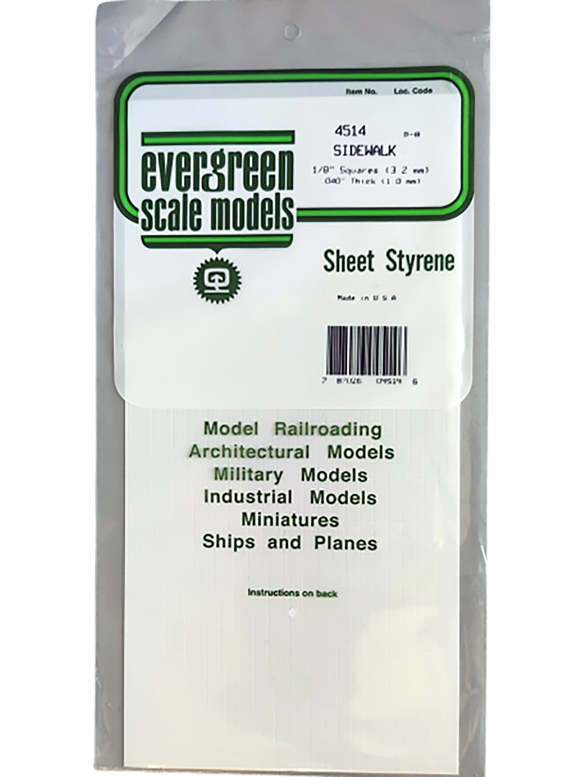 Мостовая, пластиковые квадраты 3.2х3.2 мм, лист 15х30 см, для моделирования, Evergreen