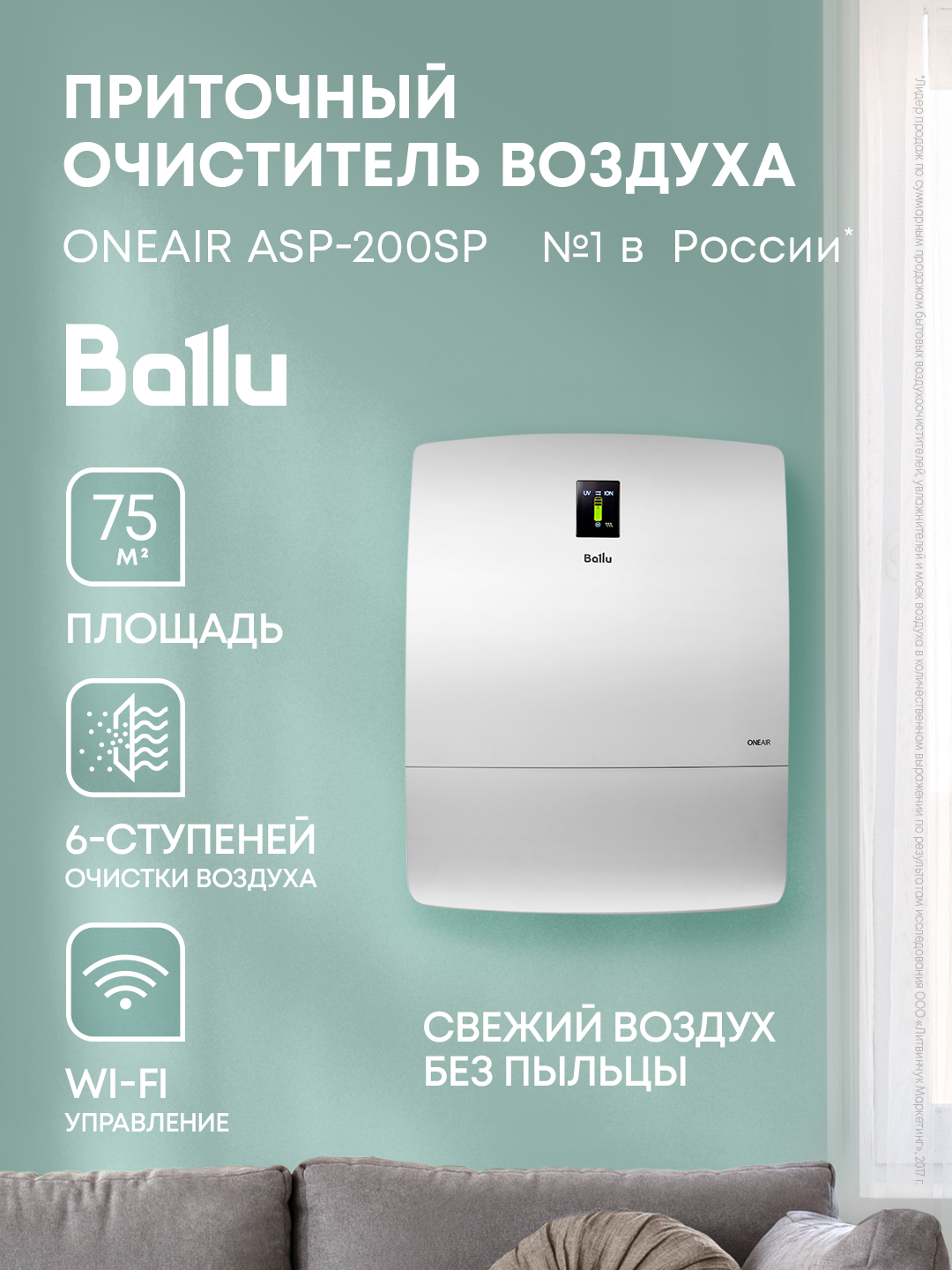 Очиститель воздуха инверторный приточный Ballu ONEAIR ASP-200SP