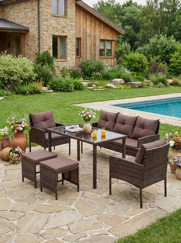 Изображение товара Комплект для обеда и отдыха из искусственного ротанга Фьорд-7 (Fjord-7), шоколад