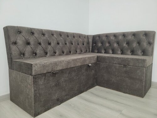 Изображение товара Кухонный уголок Венеция, BUDUNOV GROUP, ТК темно-серый, скамья угловая с ящиками для хранения, 159х118х80 см