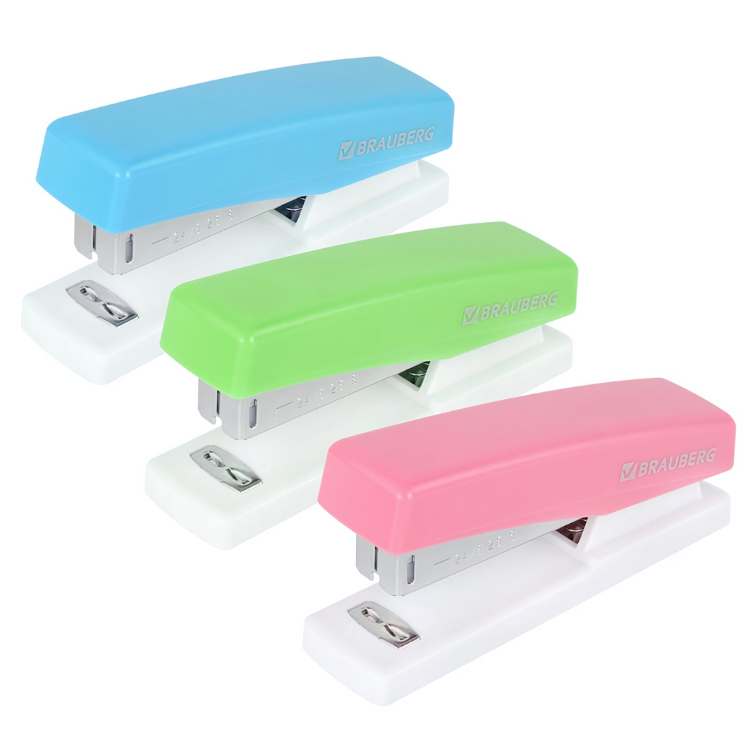 Степлер BRAUBERG "style" №24/6, 26/6, до 25 листов, разноцветный принт