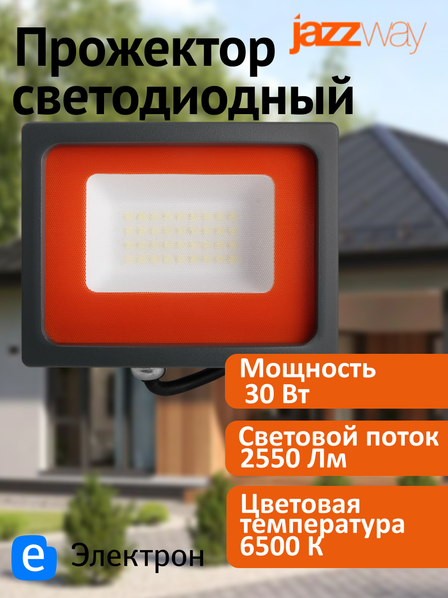 Прожектор светодиодный Jazzway PFL-SC 30Вт 6500К холодный белый свет 2550Лм светодиодный IP65 серый .5001404