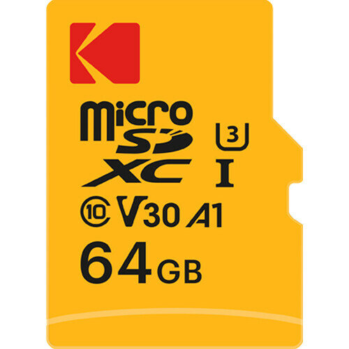 Карта памяти Kodak Ultra Performance 64GB microSDXC UHS-I U3 V30 A1, R/W 90/60 МБ/с желтая с адапт