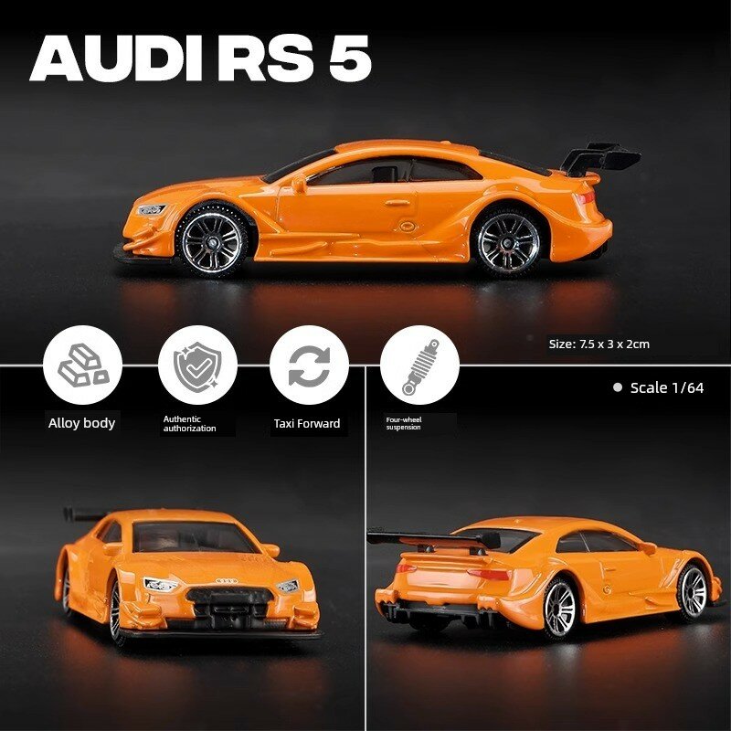 Официальная алюминиевая модель автомобиля Audi RS5 Оранжевый для детей Мини-гонка 1:64